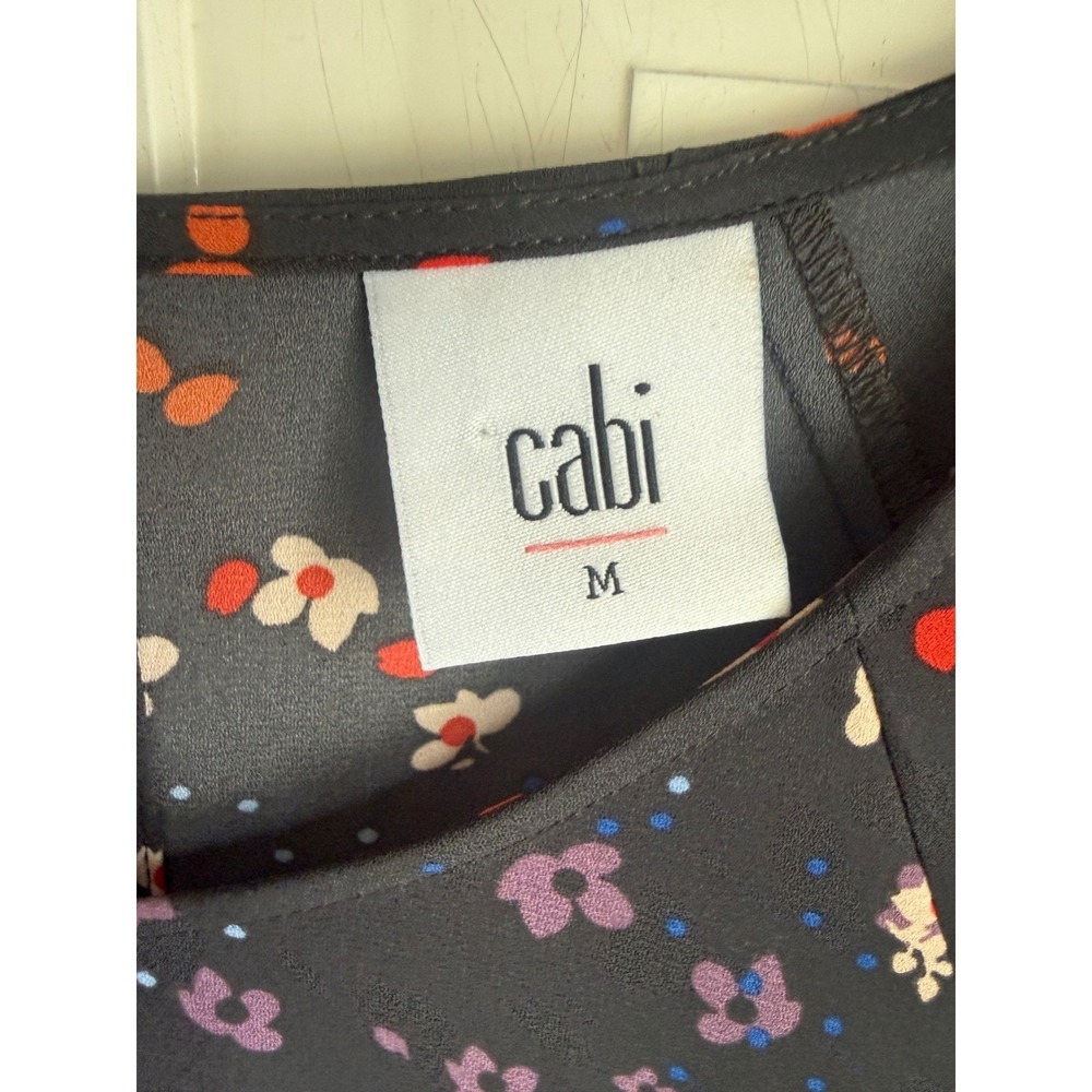 Cabi Womens Floral Flutter Sleeve Shift Dress Black Multi Color Ruffle Hem M - Picture 4 of 10